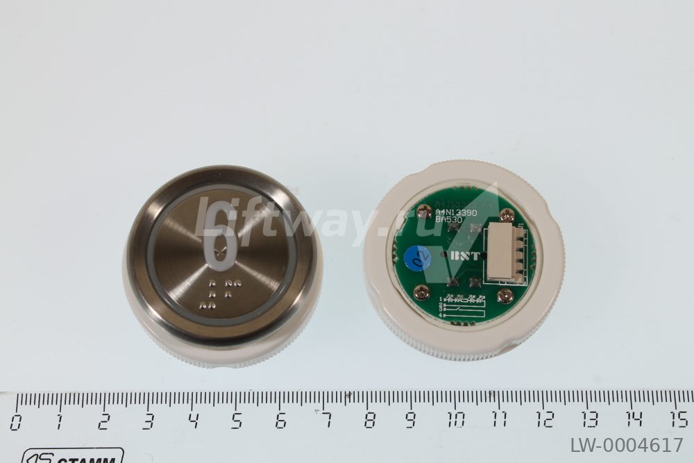 Кнопка приказа "6" Doppler, металлическая круглая с брайлем, пластиковая цифра, синяя подсветка