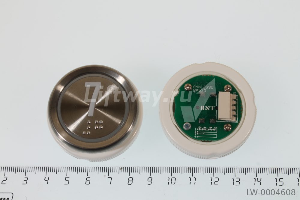Кнопка приказа "7" Doppler, металлическая круглая с брайлем, пластиковая цифра, красная подсветка