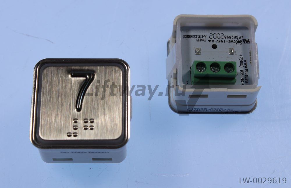 Кнопка приказа "7" тип A4N11286$05 с браилем (24В, квадр, красн подсв,тактиль знак,разъем под винт)