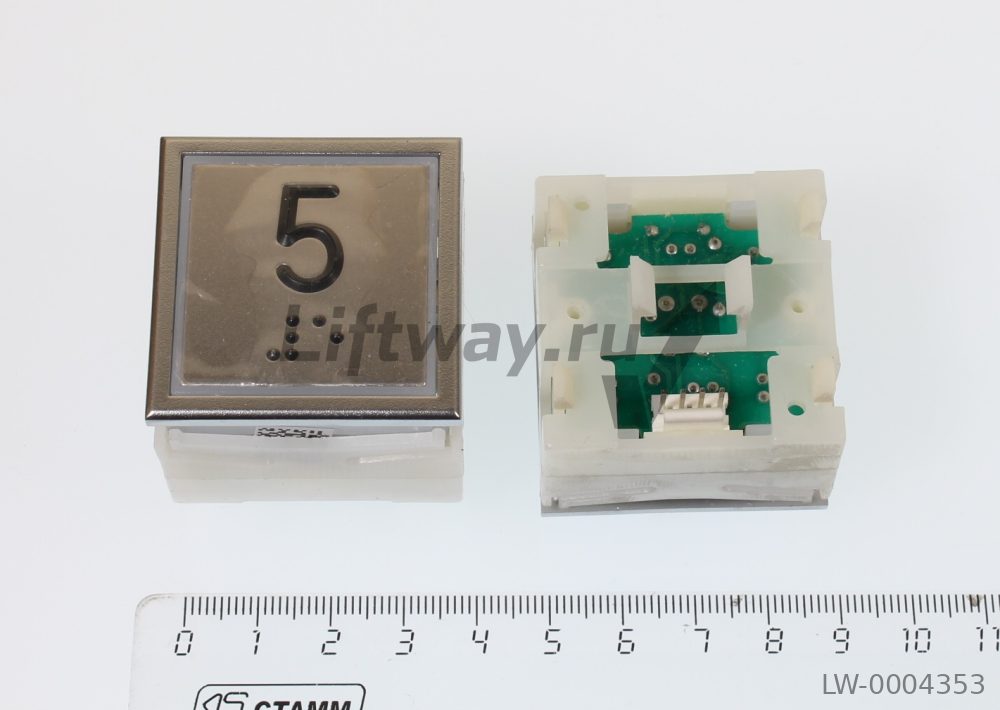 Кнопка "5" с БрайлемThyssen KT40 STEP C 40х40мм (Европейский вариант) красная подсветка