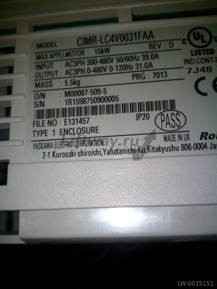Частотный преобразователь Yaskawa CIMR-LC4V0031FAA 15кВт