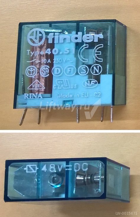 Миниатюрное реле; 1 перекидной контакт 10А (= 48В DC)