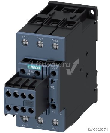 Контактор 3P, 22кВт/AC3/400В, блок-контакты 2НО+2НЗ, катушка 24VDC, с варистором, винтовые клеммы