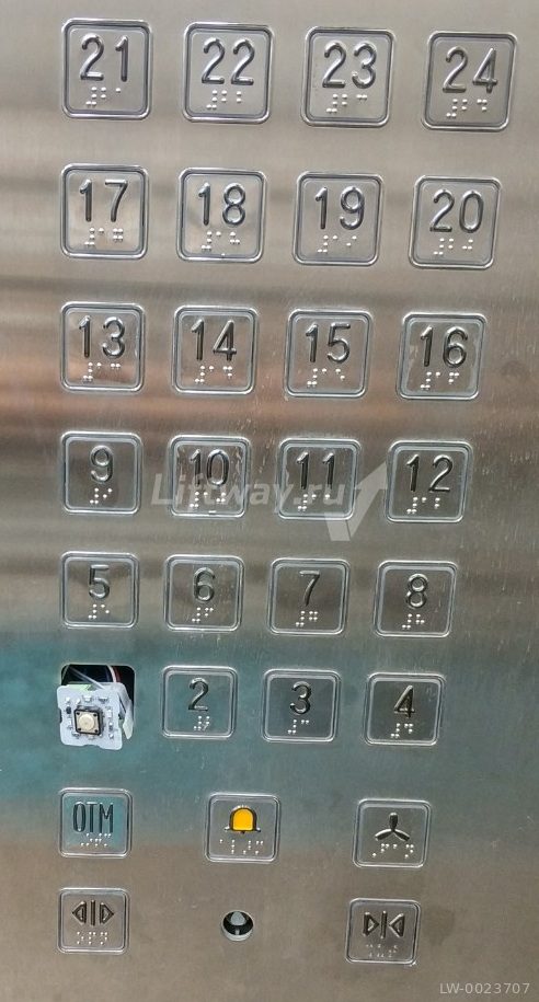 Кнопка приказа "5" тип A4N11286 с браилем (24В, квадр, красн подсв, тактиль знак, разъем под винт)