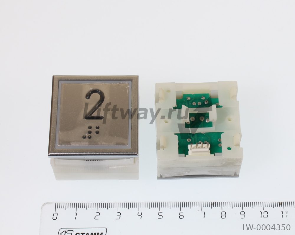 Кнопка "2" с Брайлем Thyssen KT40 STEP C 40х40мм (Европейский вариант) красная подсветка