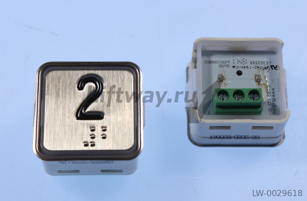 Кнопка приказа "2" тип A4N11286$05 с браилем (24В, квадр, красн подсв,тактиль знак,разъем под винт)