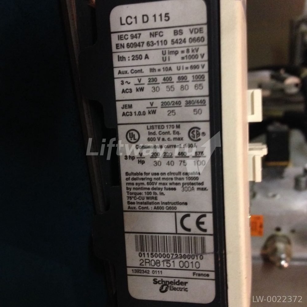 КОНТАКТОР D 3Р,115A, НО+НЗ, 230V 50/60 ГЦ, ЗАЖИМ ПОД ВИНТ