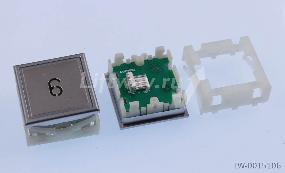 Кнопка "6" Thyssen KT40 STEP C 40х40мм (Европейский вариант) Голубая подсветка, без Браиля