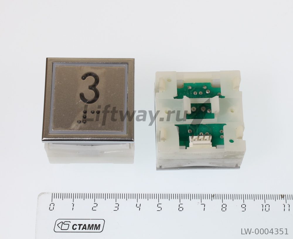 Кнопка "3" с Брайлем Thyssen KT40 STEP C 40х40мм (Европейский вариант) красная подсветка