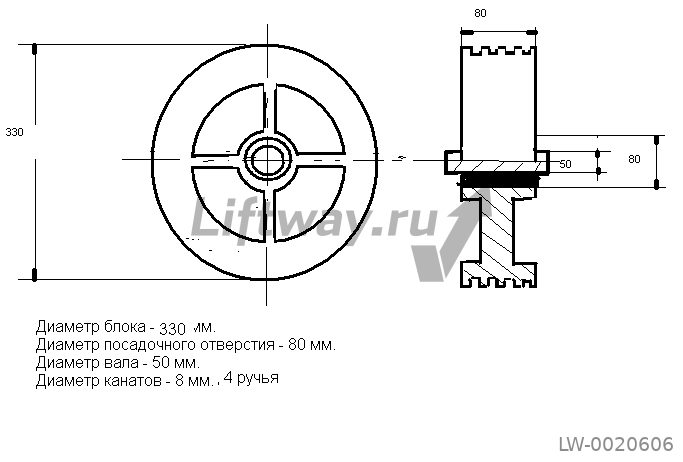 Отводной блок противовеса D=320 x 4 канат 8 мм