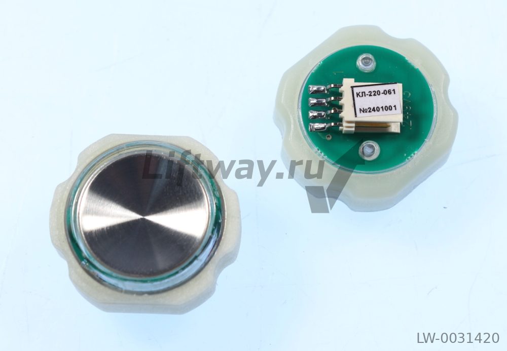 Кнопка круглая Отис 2000 и Gen2 (MCS220), разъем AMP, шлифованная нерж.сталь, синяя подсветка