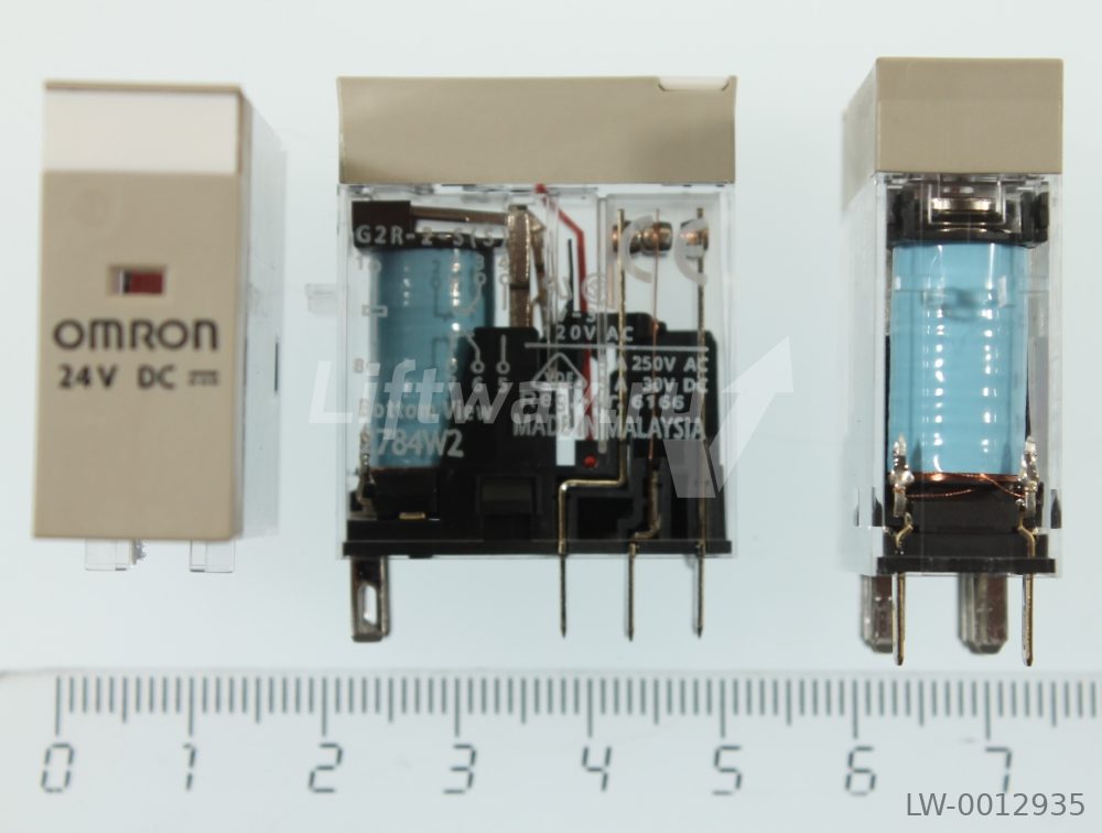 Реле G2R-2-S 24DC(S) под пайку (тонкие ножки) DPDT, съемное,тест.кнопка,напр.кат.24=