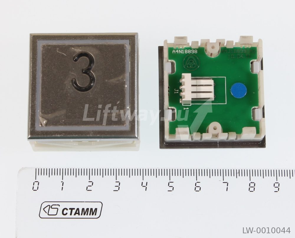 Кнопка "3" Thyssen KT40 STEP C 40х40мм (Европейский вариант) Голубая подсветка, без Браиля