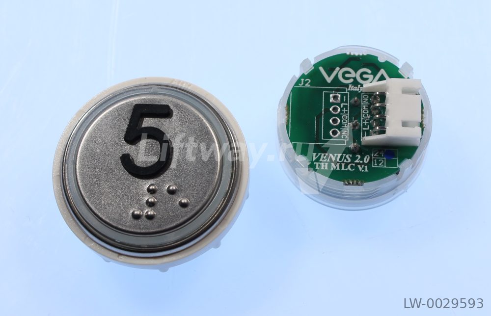 Кнопка приказа Vega Venus "5", с кодом Брайля, синяя подсветка (разъем MLC)
