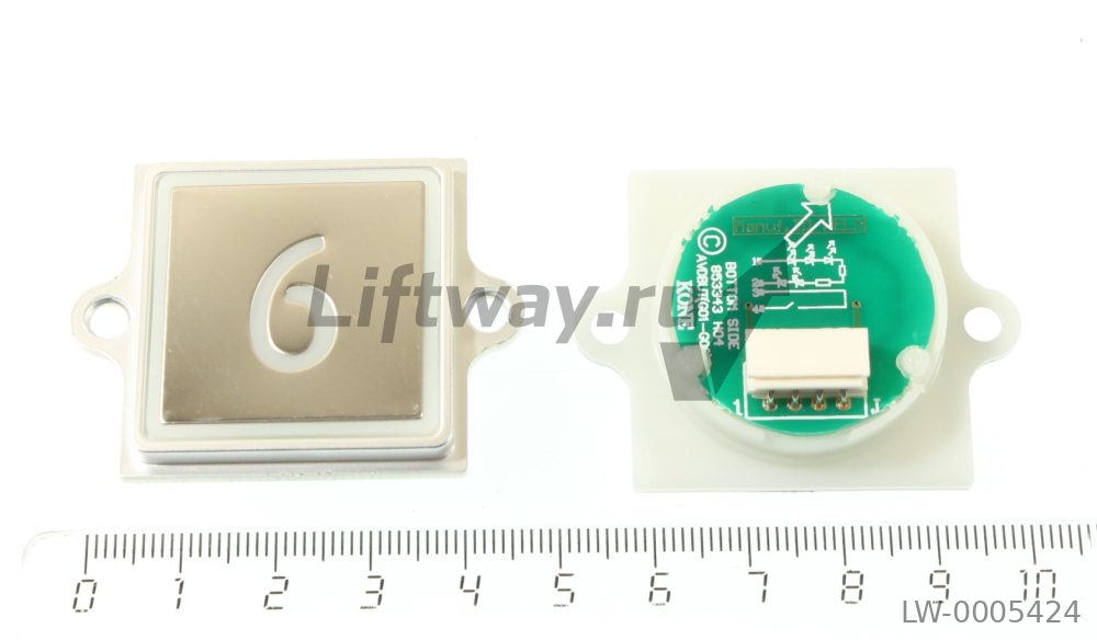 Квадратная кнопка Коне MiniSpace китай COP "6" AVDBUT(G01-G06) красная, фиксация на 2 шпильки