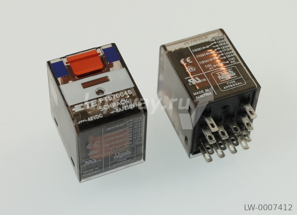 Промежуточное реле PT, 4 перекл.контакта, 6А, 48VDC, SCHRACK