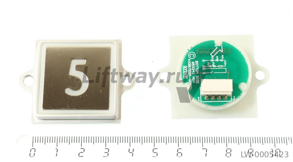 Квадратная кнопка Коне MiniSpace китай COP "5" AVDBUT(G01-G06) красная, фиксация на 2 шпильки