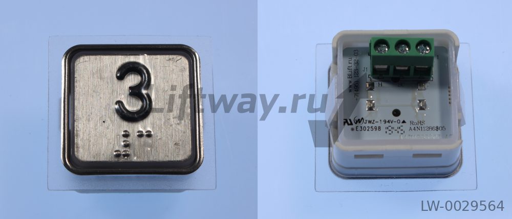 Кнопка приказа "3" тип A4N11286$05 с браилем (24В, квадр, красн подсв,тактиль знак,разъем под винт)