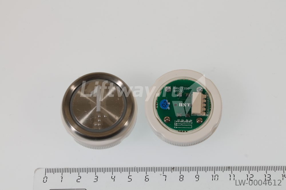 Кнопка приказа "1" Doppler, металлическая круглая с брайлем, пластиковая цифра, синяя подсветка
