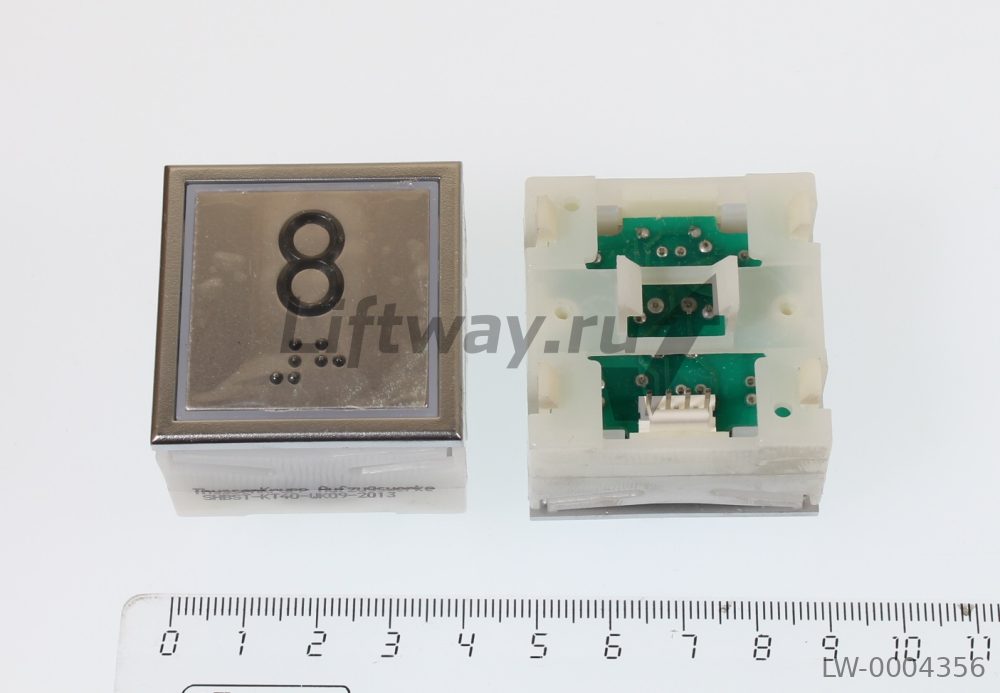 Кнопка "8" с Брайлем Thyssen KT40 STEP C 40х40мм (Европейский вариант) красная подсветка