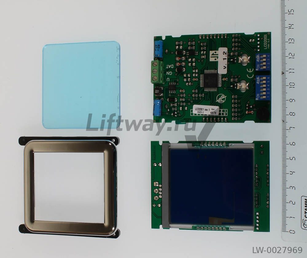 Плата табло LCD2001 (ТЛК-Vega) индикатор кабины, голубой экран, белый шрифт, УЛ/УКЛ, с рамкой