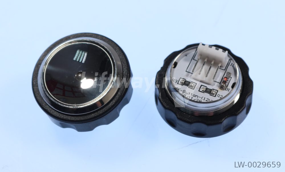 Кнопка антивандальная (полированная), тип MK-Button, посадка 27,5мм, LED зеленый, разъем AMP (Китай)