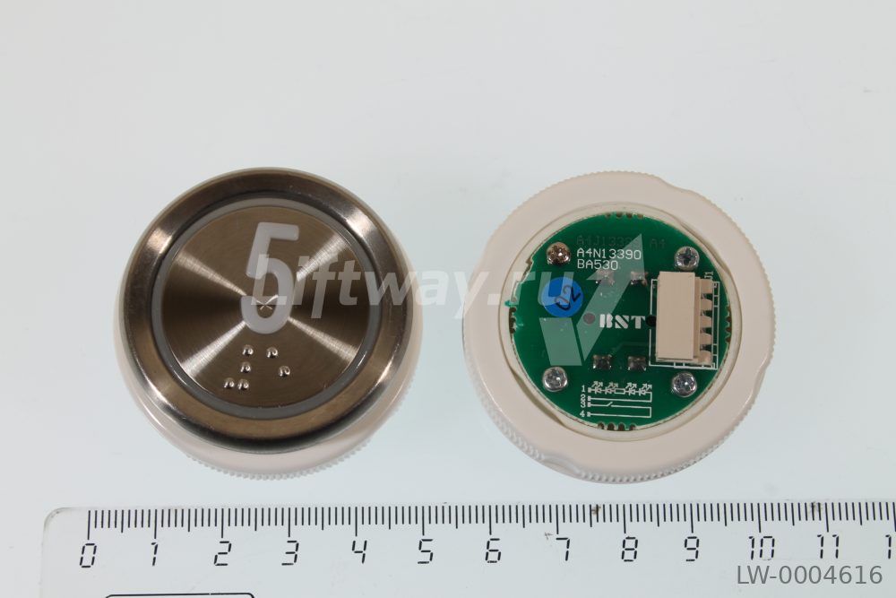 Кнопка приказа "5" Doppler, металлическая круглая с брайлем, пластиковая цифра, синяя подсветка