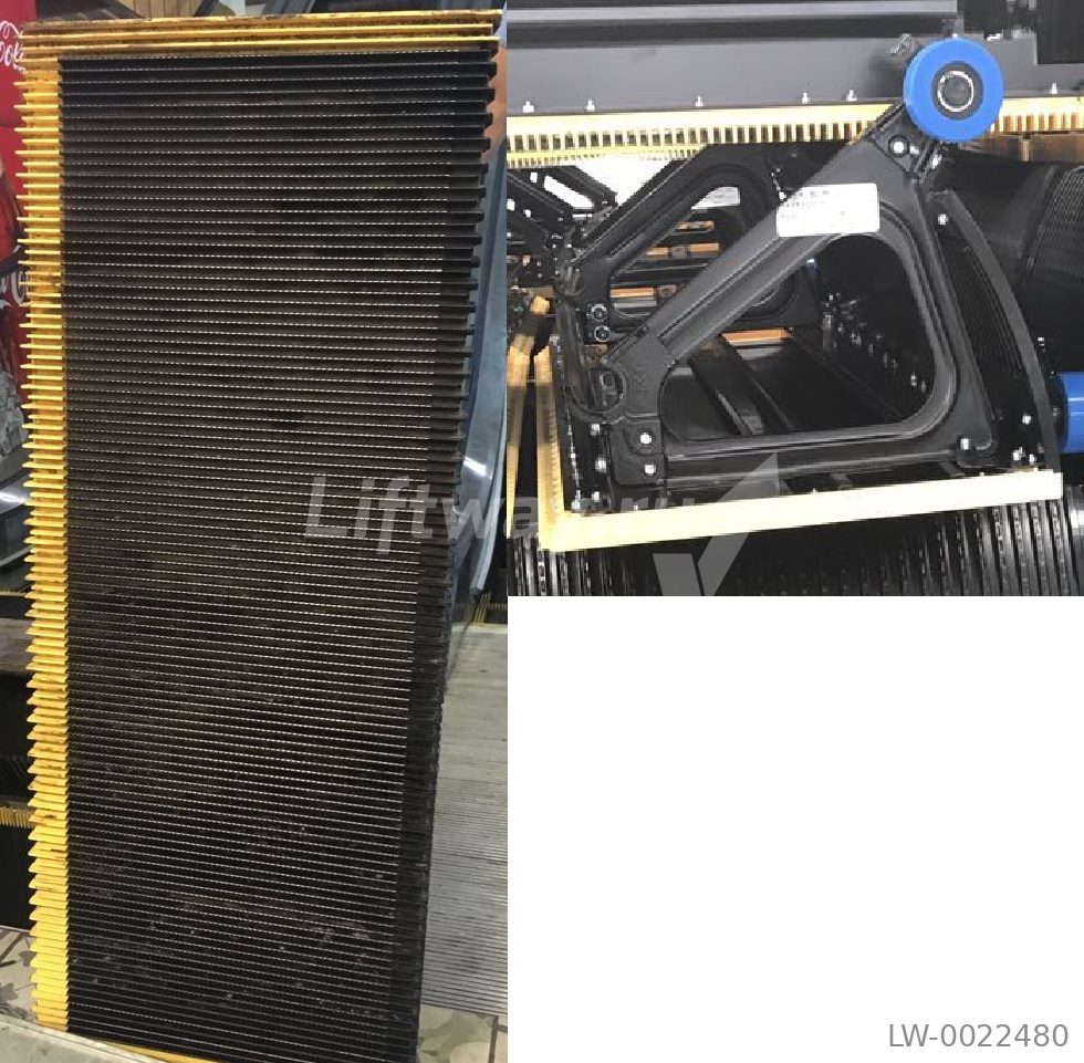 Ступень 1000мм эскалатора черная TJ-S-1000 с демаркационными линиями, стальная, ролик 70мм