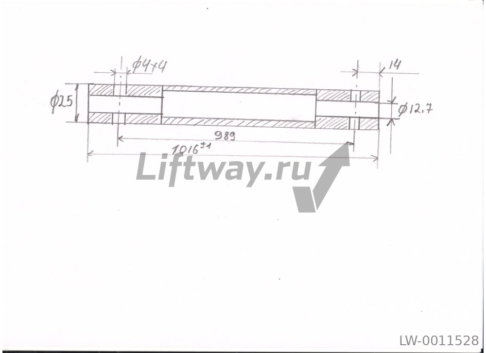 Ось ступени эскалатора SJEC D=25 мм, d=12,7 мм L=1016 (для ступени 1000 мм)
