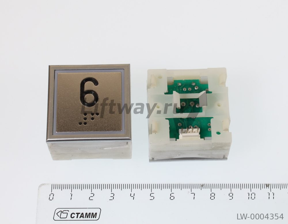 Кнопка "6" с Брайлем Thyssen KT40 STEP C 40х40мм (Европейский вариант) красная подсветка