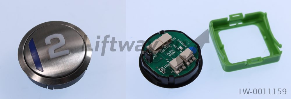 Кнопка приказа KLH-42R "2" Kleemann, круглая, метал покрытие, синяя подсветка