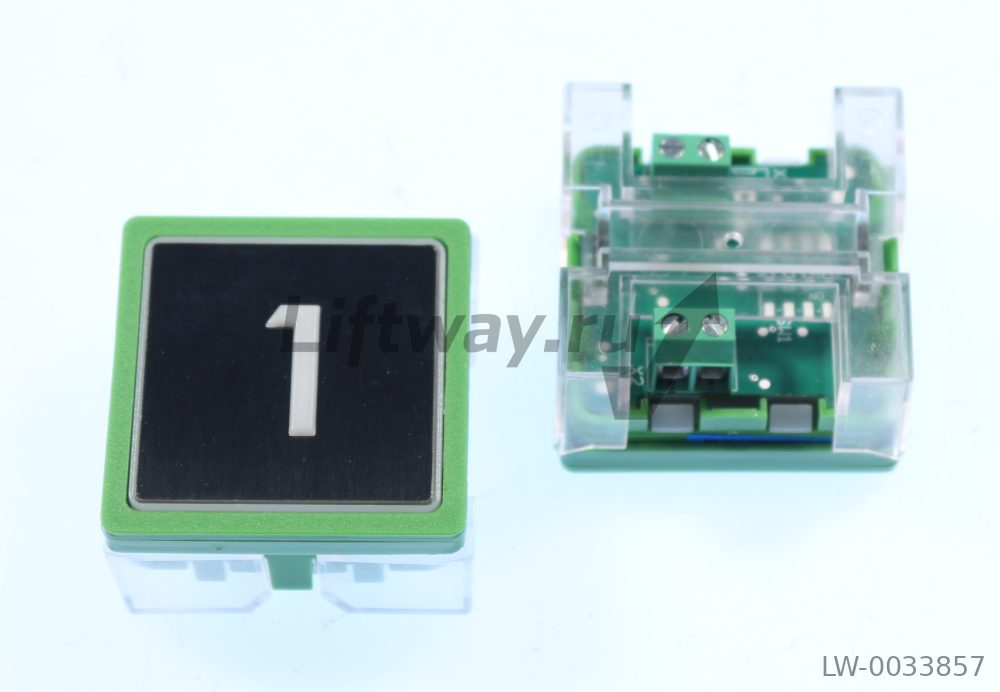 Кнопка приказа "1" тип MB/VS 1C 24V главный этаж (зеленая рамка), синяя подсветка